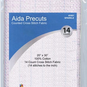 14 Count Sparkle Charles Craft Aida Cloth Fabric, 20 in x 30 in, Glitter White, Sparkly, Glittery, Cross Stitch Fabric