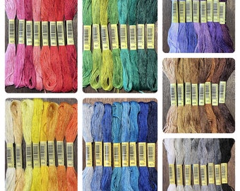 Embroidery Floss Color Bundle, Pack of 8, Six Strand 8 Meters Cross Stitch Thread, DMC Color, Red, Yellow, Green, Blue, Purple, Brown, Gray