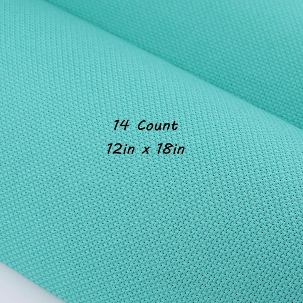 14 Count Aida Cloth Fabric, 12inx18in, Teal, Sea Foam Green, Blue Green, Cross Stitch Fabric