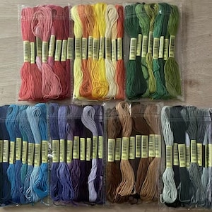 Embroidery Floss Color Bundle, Pack of 8, Six Strand 8 Meters Cross Stitch Thread, DMC Color, Red, Yellow, Green, Blue, Purple, Brown, Gray