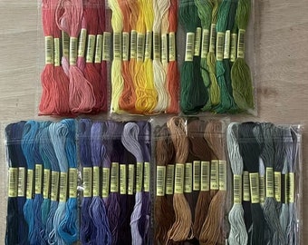 Embroidery Floss Color Bundle, Pack of 8, Six Strand 8 Meters Cross Stitch Thread, DMC Color, Red, Yellow, Green, Blue, Purple, Brown, Gray