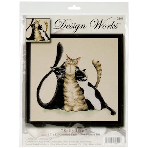 Design Works Counted Cross Stitch Kit, Kitty Trio, Cats, Kittens, DIY Craft Kit