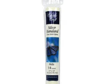 14 Count DMC Charles Craft Silver Label Aida, 15 in x 18 in, Soft Pack, Rolled, Not Folded, Antique White, Cross Stitch Cloth Fabric