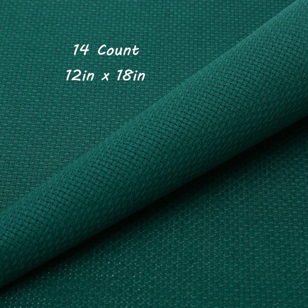 14 Count Aida Fabric Cloth, 12inx18in, Dark Green, Christmas Fabric, Cross Stitch Fabric