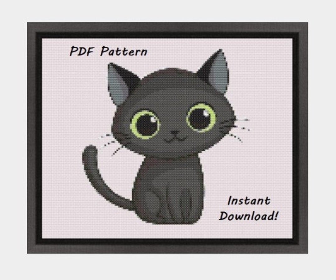 Black Cat Cross Stitch Pattern Xstitch Embroidery Fuse Etsy