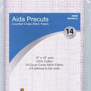14 Count Sparkle Charles Craft Aida Cloth Fabric, 15 in x 18 in, Glitter White, Sparkly, Glittery, Cross Stitch Fabric