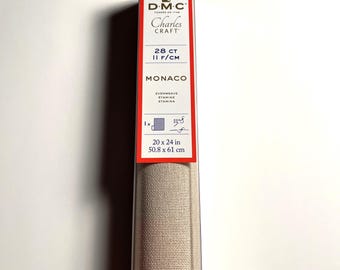 28 Count DMC Charles Craft Monaco Evenweave, 20 in x 24 in, Rolled, Box, Tea-Dyed, Beige, Cross Stitch Cloth Fabric, Embroidery