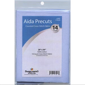 14 Count Design Works Aida, 20in x 30in, Light Blue, Cross Stitch Cloth Fabric, Needlecrafts, 100% Cotton, Made in USA