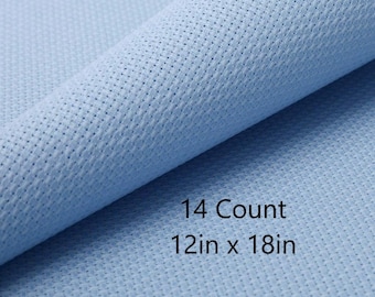 14 Count Aida, 12in x 18in, Light Blue, Sky Blue, Baby Blue, Pastel Blue, Powder Blue, Cross Stitch Cloth, Generic