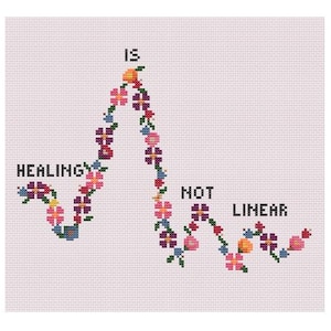 Cross Stitch Pattern, Healing is not Linear, Colorful Cross Stitch, Floral Cross Stitch Pattern, Mental Health, Embroidery Pattern
