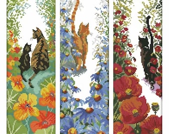 Stamped Cross Stitch Kit, Cats in Flowers, Tabby Cat, Striped Cat, Floral, Beginner, Nature, Small DIY Craft Kit, Embroidery Kit