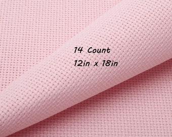 14 Count Aida Cloth Fabric, 12inx18in, Light Pink, Cross Stitch Fabric
