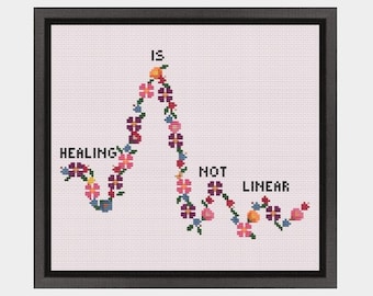 Cross Stitch Pattern, Healing is not Linear, Colorful Cross Stitch, Floral Cross Stitch Pattern, Mental Health, Embroidery Pattern