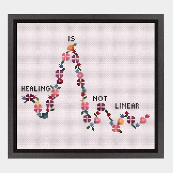 Cross Stitch Pattern, Healing is not Linear, Colorful Cross Stitch, Floral Cross Stitch Pattern, Mental Health, Embroidery Pattern