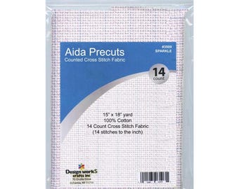 14 Count Sparkle Design Works Aida, 15in x 18in, Glitter White, Sparkly, Glittery, Cross Stitch Cloth Fabric