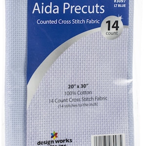 14 Count Design Works Gold Quality Aida 20x30, Light Blue, Cross Stitch Fabric, Needlecrafts, 100% Cotton, Made in USA