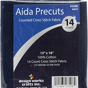 14 Count Design Works Gold Quality Aida 15x18, Navy, Cross Stitch Fabric, Needlecrafts, 100% Cotton, Made in USA