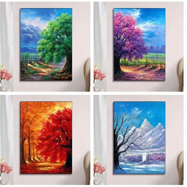 Diamond Painting Kit Bundle, Set of 4, Four Seasons, Trees, Nature, Colorful