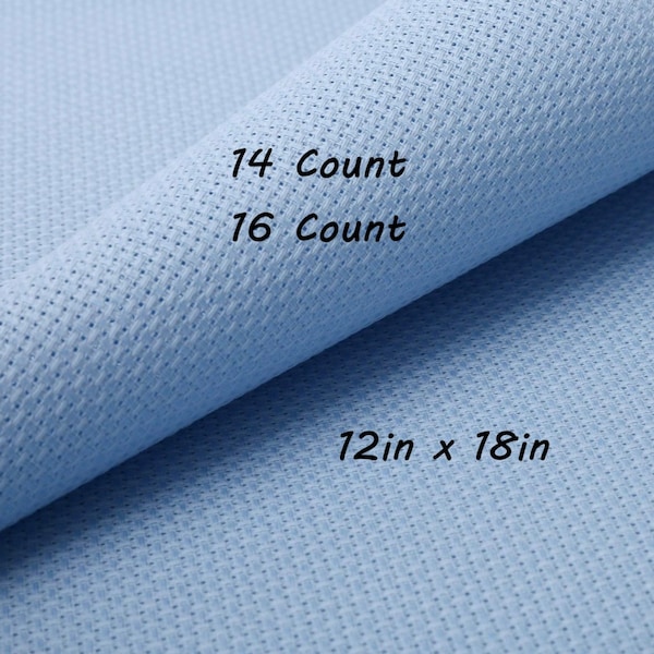 14, 16 Count Aida Cloth Fabric, 12inx18in, Light Blue, Sky Blue, Baby Blue, Pastel Blue, Cross Stitch Fabric