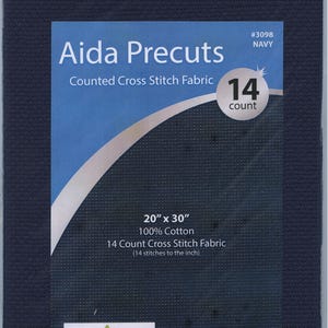 14 Count Design Works Gold Quality Aida 20x30, Navy, Dark Blue, Cross Stitch Fabric, Needlecrafts, 100% Cotton, Made in USA