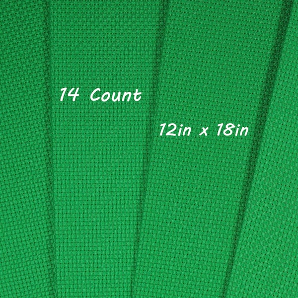 14 Count Aida Fabric Cloth, 12inx18in, Bright Light Green, Christmas Fabric, Color Aida, Cross Stitch Fabric, Cotton, 12x18, Green Aida