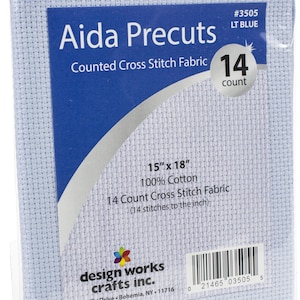 14 Count Design Works Gold Quality Aida 15x18, Light Blue, Cross Stitch Fabric, Needlecrafts, 100% Cotton, Made in USA