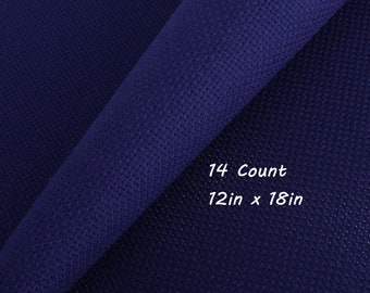 14 Count Aida Cloth Fabric, 12inx18in, Dark Blue, Navy, Cross Stitch Fabric