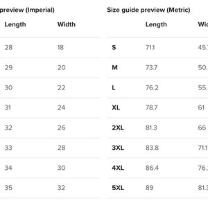 SIZE CHART