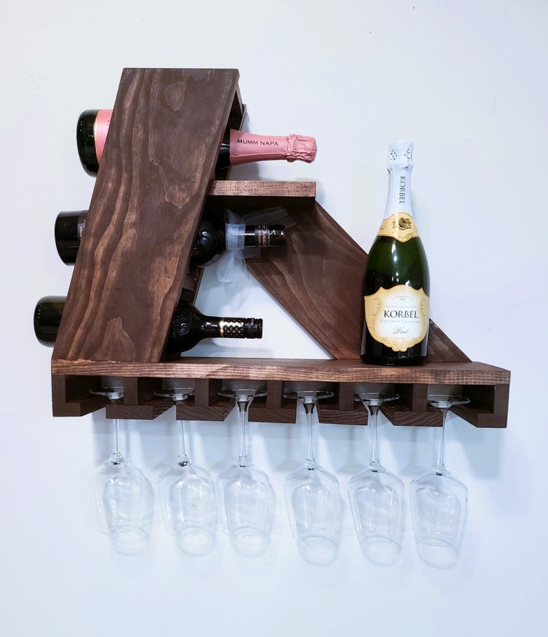 Modern Wall Mounted Wine Bottle & Glass Wood Rack - Etsy