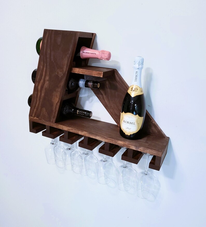 Modern Wall Mounted Wine Bottle & Glass Wood Rack - Etsy
