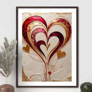 Pintura abstrata colorida de coração – Arte de parede texturizada moderna, decoração em tela romântica e ousada