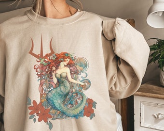 Enchanting Mermaid Sweatshirt - Stylish and Cozy! | Mermaid | Mermaid Core | Under the Sea | Unisex Sweatshirt | Trident | floral