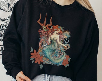 Enchanting Mermaid Sweatshirt - Stylish and Cozy! | Mermaid | Mermaid Core | Under the Sea | Unisex Sweatshirt | Trident | floral