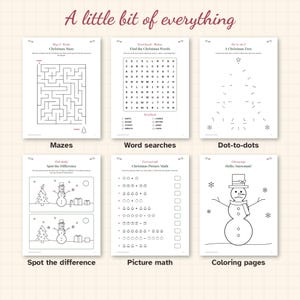 Christmas Activity Pages for Kids, 33 Printable Pages with Mazes, Coloring, Word Search, Classroom or Church Party Activity PDF image 2