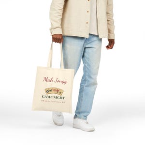 Mahjong Tote Bag for Her, Mah Jongg Gift for Grandma, Floral Game Night Canvas Tote, Christmas Gift for Mahjong Players and Club Friends image 4