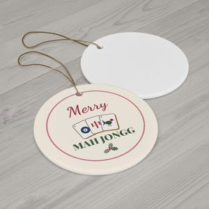 Mah Jongg Christmas Ornament, Merry Mahjong Ceramic Ornament, Mahjong Gift for Her, Stocking Stuffer for Grandma, Gift Exchange image 2