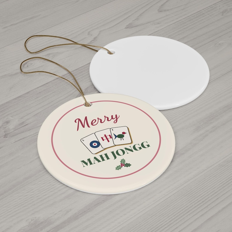 Mah Jongg Christmas Ornament, Merry Mahjong Ceramic Ornament, Mahjong Gift for Her, Stocking Stuffer for Grandma, Gift Exchange image 2