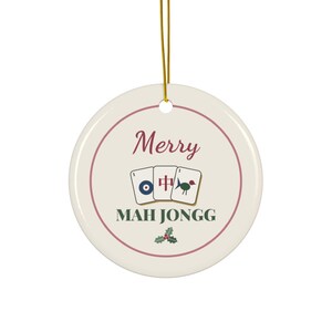 Mah Jongg Christmas Ornament, Merry Mahjong Ceramic Ornament, Mahjong Gift for Her, Stocking Stuffer for Grandma, Gift Exchange image 1