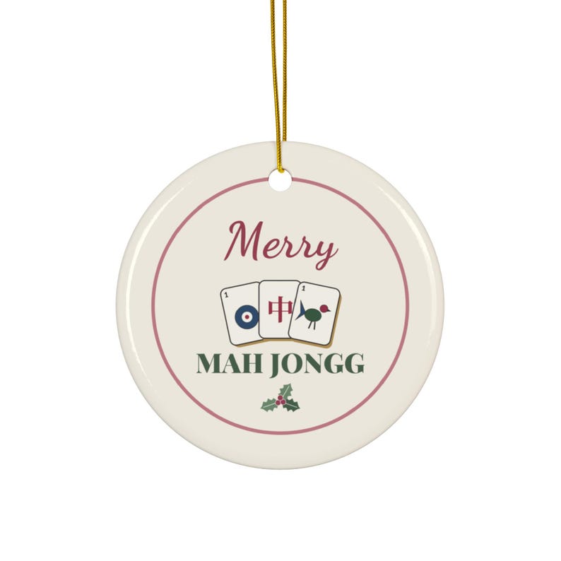 Mah Jongg Christmas Ornament, Merry Mahjong Ceramic Ornament, Mahjong Gift for Her, Stocking Stuffer for Grandma, Gift Exchange image 1
