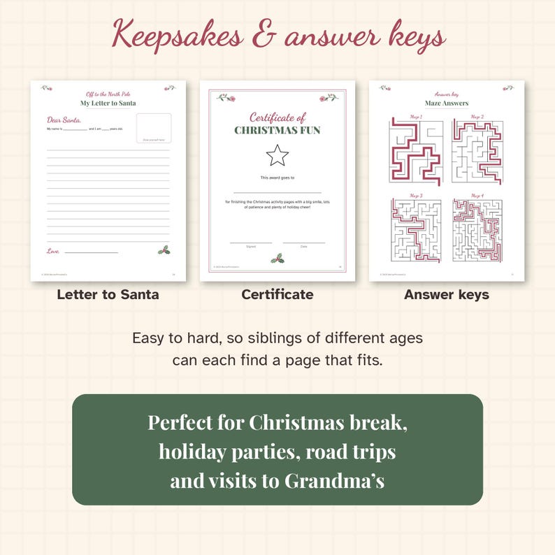 Christmas Activity Pages for Kids, 33 Printable Pages with Mazes, Coloring, Word Search, Classroom or Church Party Activity PDF image 4