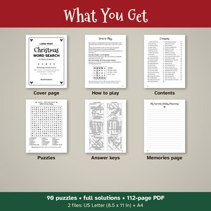 Puede incluir: Un libro digital de sopas de letras navide&ntilde;as con portada, instrucciones, &iacute;ndice, cuadr&iacute;culas de rompecabezas, claves de respuestas y una p&aacute;gina de recuerdos. El texto incluye 90 rompecabezas, soluciones completas y un PDF de 112 p&aacute;ginas en A4.