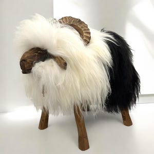 Premium designer animal stool Mufflon Seppl light limited white - black sheep stool