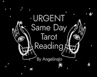 May include: Black and white illustration of two hands with eyes holding a string of beads. The text "URGENT Same Day Tarot Reading By Angelinajo" is written in white on a black background.