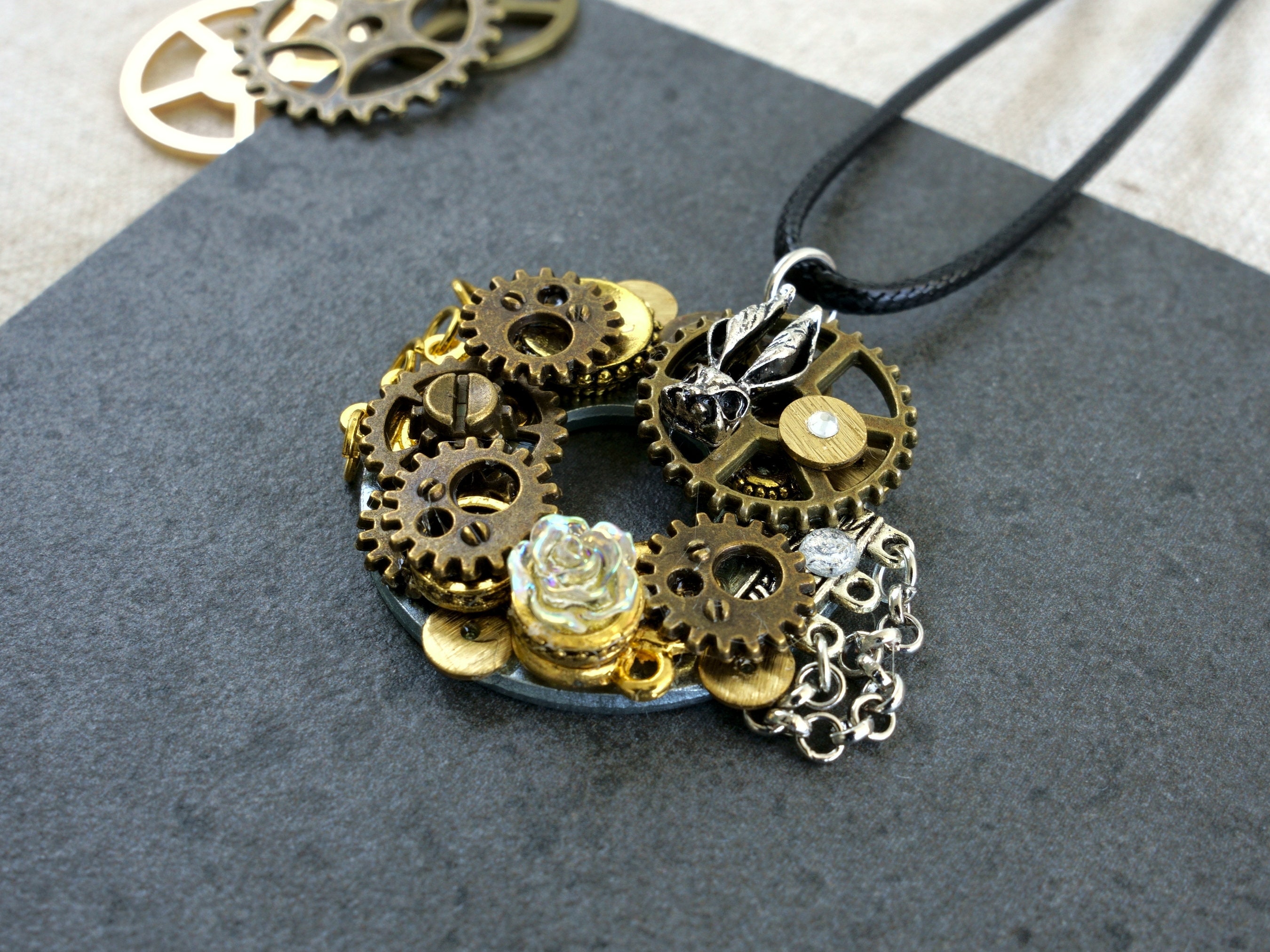 ROMANTIC Steampunk Necklace. Handmade Gift, Statement Jewellery