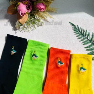 Cute Embroidered Duck Socks,Cotton Novelty Socks,Casual Sock,Unisex Sock,Comfortable Sock,Birthday Gift,Adult Crew Socks,Embroidered socks