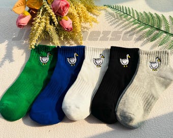 Duck Embroidered Socks,Ankle Cotton Unisex Socks