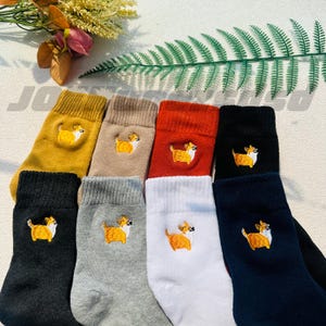 Funny Corgi Socks,Cute Dog Socks,Embroidered Sock,Unisex Sock,Vintage socks,Winter Warm Socks,Super Thick Sock,Cotton Socks,Birthday Gifts