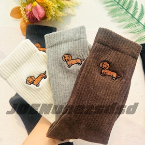 Embroidered Dachshund Socks,Cotton Socks,Funny Socks Women & Men Socks,Unisex Socks,Comfortable Socks,Adult Crew Socks,Great Gifts Idea