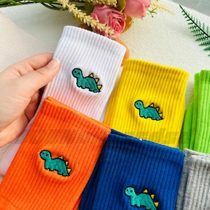 Cute Dinosaur Embroidered Socks,Cotton Novelty Socks,Casual Sock,Unisex Sock,Comfortable Sock,Cartoon Socks,Adult Crew Socks,Funny socks