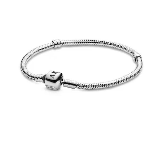 Pulsera de cadena de serpiente clásica Silver Moments, pulsera de mujer, pulsera de todos los días, cierre de hebilla, pulsera de plata de ley, pulsera para dijes